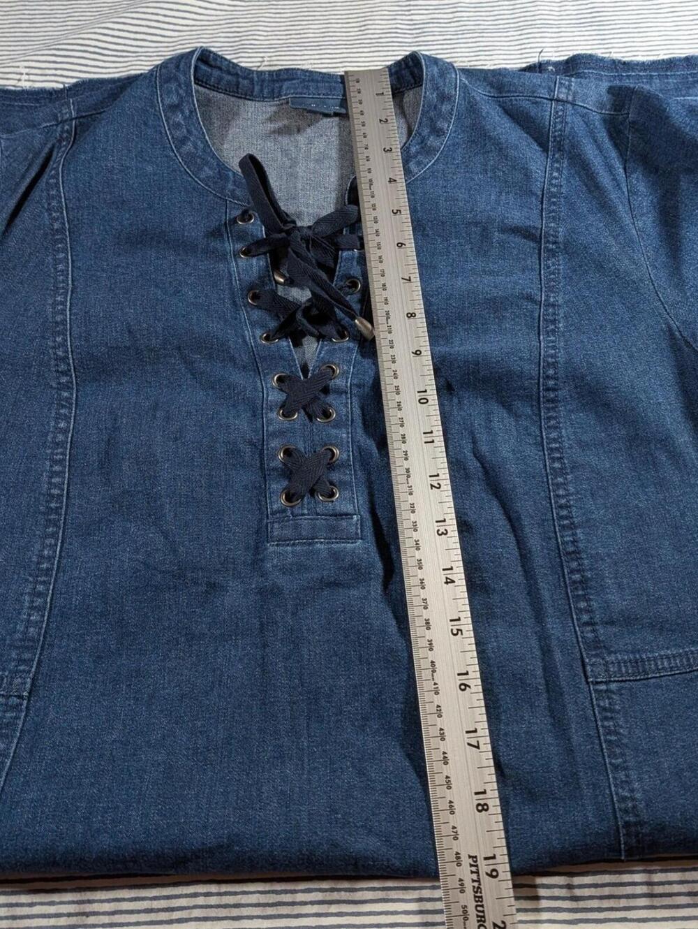 J Jill Denim Large Chambray Blue Cotton Stretch Lace Up Shift Dress - Picture 9 of 9